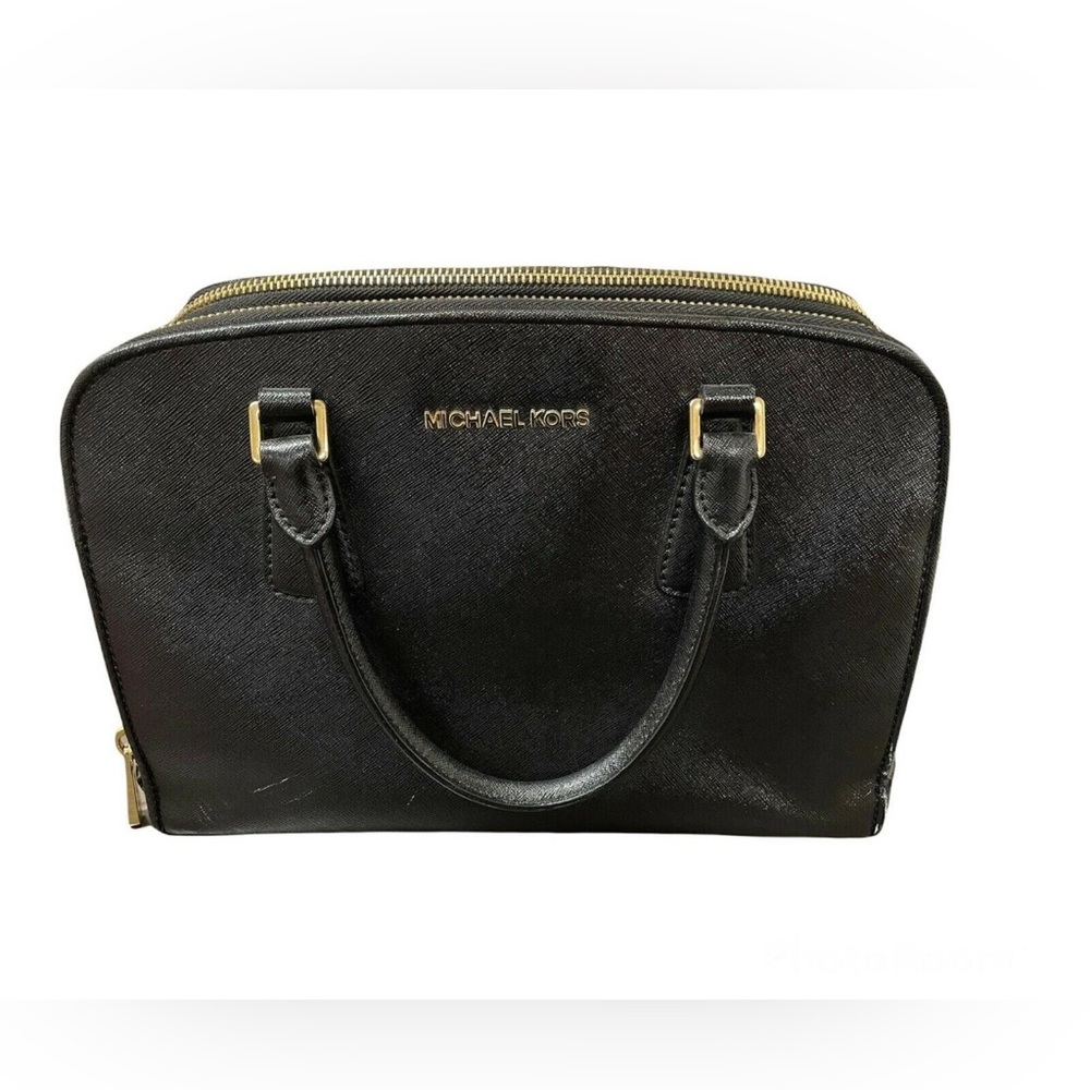 Michael Kors Reese Black Patent Leather Saffiano Satchel Bag Purse 30T4GEES3A
